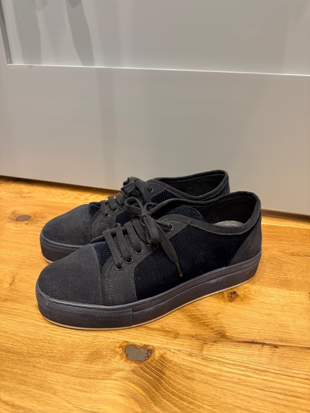 Armani Collezioni Navy Low-Top Velvet & Suede Sneakers